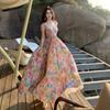 Seaside Vacation Dopamine Gentle and Beautiful Chiffon Print Suspender Dress Women's Summer Big Skirt Long Dress