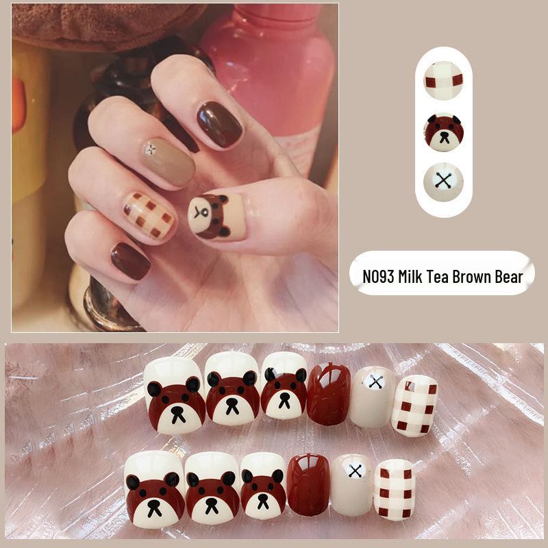 

24 милых мультяшных медвежонка для нейл-арта: Носимые, Съемные, Короткие Накладные Ногти для Студенток и Девушек