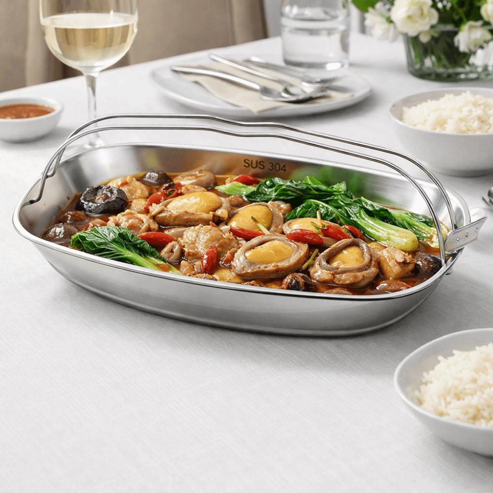 Heat-resistant Fish Serving Plate Stainless Steel Steaming Tray Durable Serving Tray  Cooking