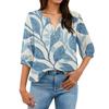 Women’s Casual Floral Print Henley Neck Button Front Cotton Linen Shirt with 3/4 Sleeves Loose Fit Blouse Top for Daily Wear