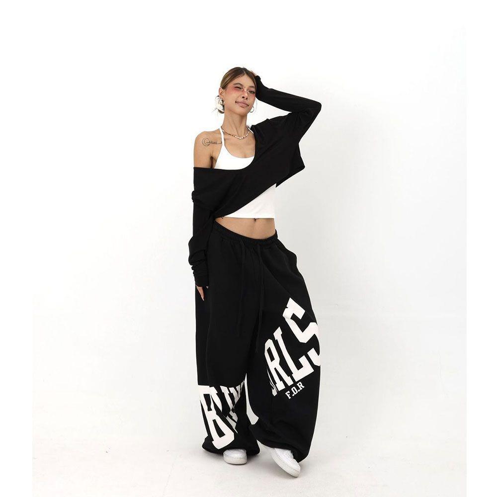 

Unisex Hip Hop Loose Fit Street Dance Print Sweatpants with Wide Legs XXL