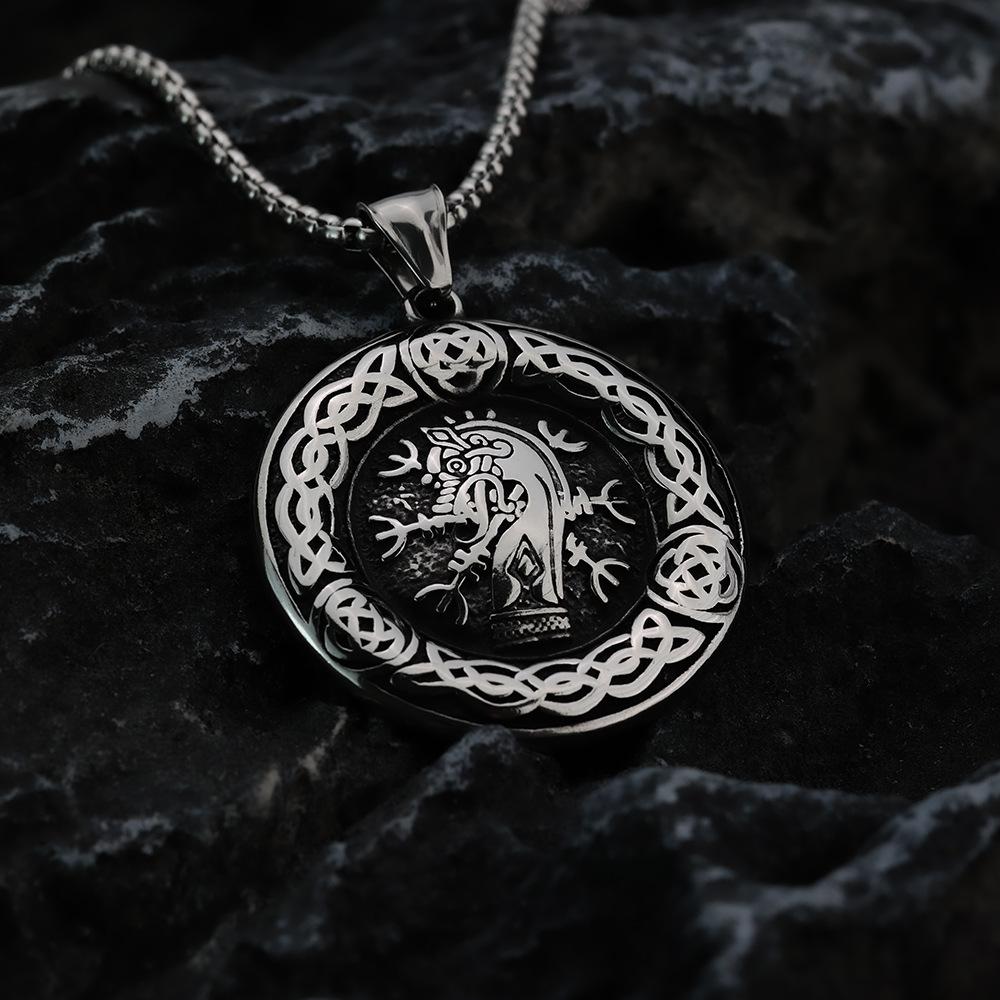 Viking Style Men's Pendant Necklace With Tree Of Life Dragon Compass In Antique Stainless Steel