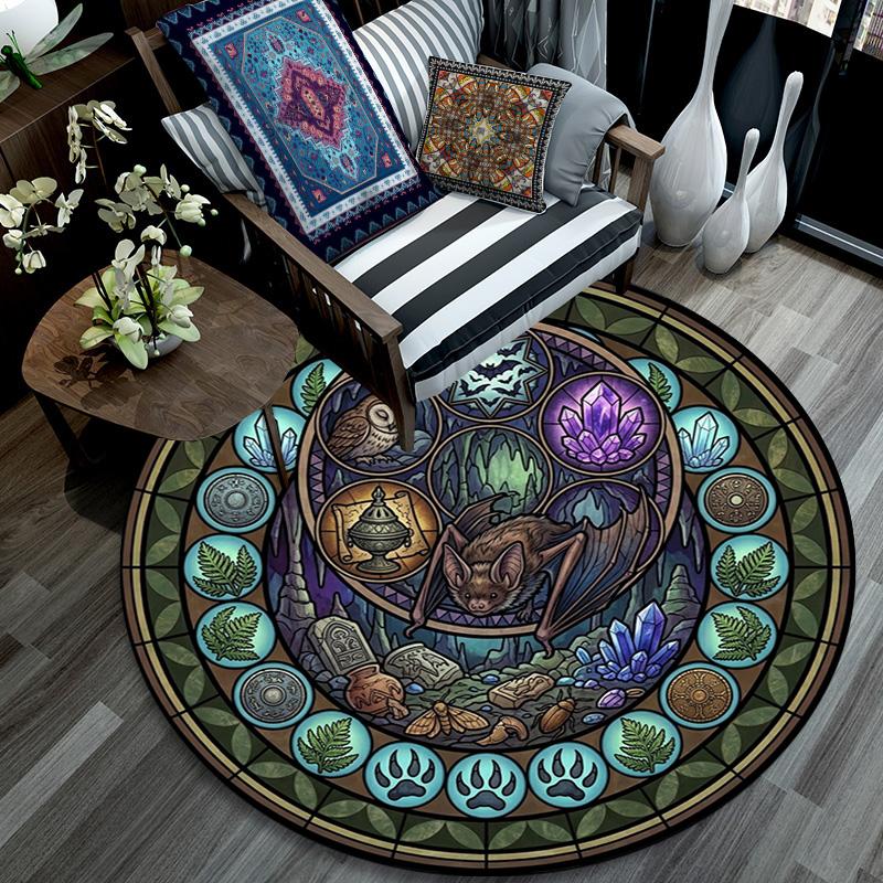 Forest Wildlife Glass Round Area Rug Under Office Chairs Bedroom Living Room Home Decor