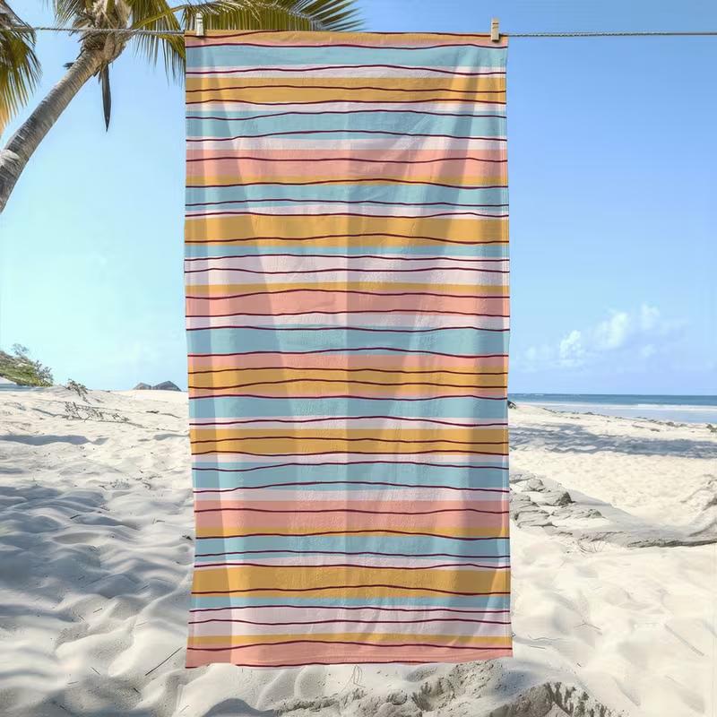 Pastell gepunktetes gestreiftes Strandtuch Aquarell Pinselstrich Druck Schnelltrocknend Sandfest Saugfähiges Handtuch für Strand Reisen Urlaub