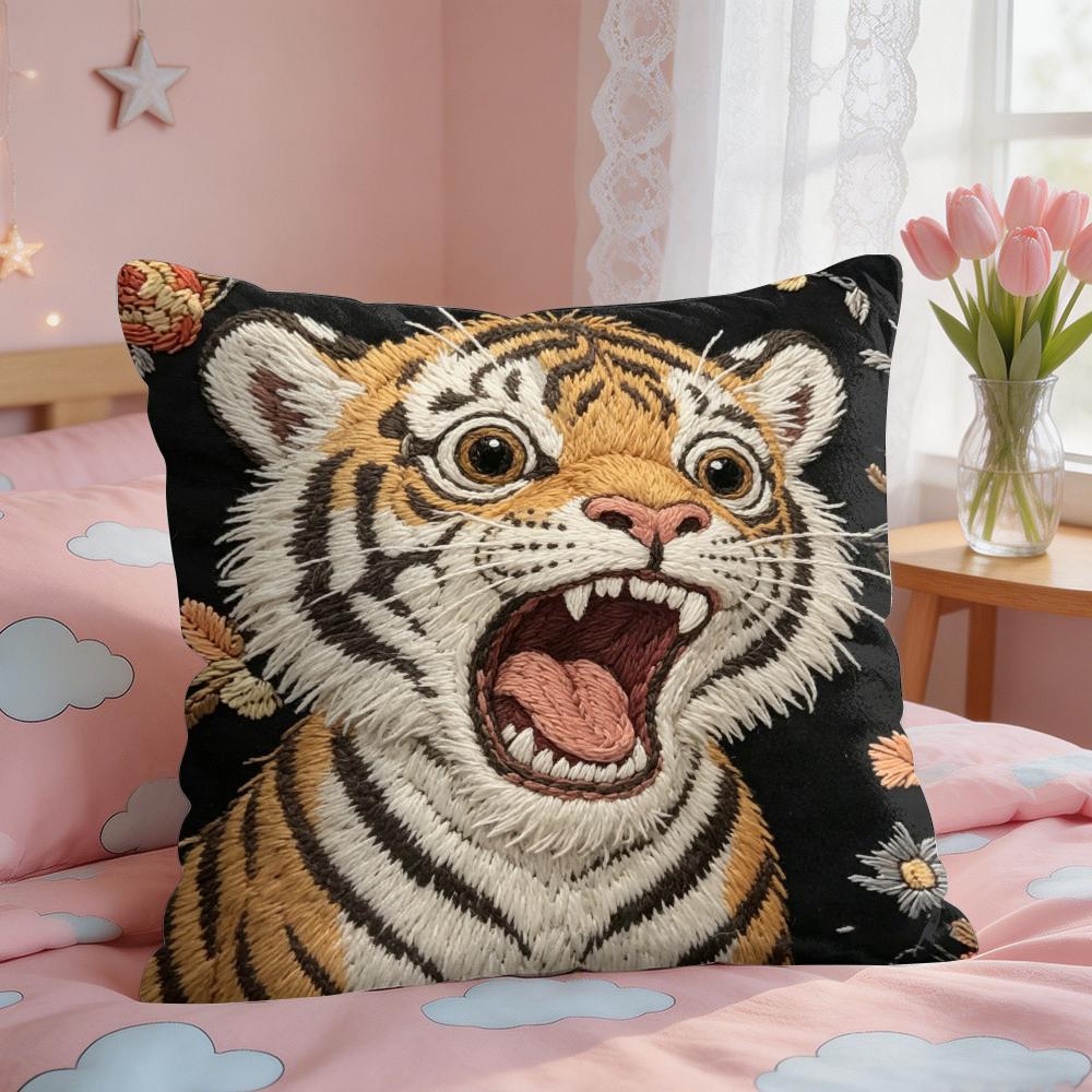 2D Scream Animals Retro Kissenbezug Seidiger Kurzer Plüsch Unsichtbarer Reißverschluss Staubdicht Sofakissenbezug Für Heimdekoration