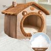 Pet Bed Cave with Removable Cushion Pillow Cartoon Bear Enclosed Indoor Cat Dog House Kitten Puppy Winter Warm Plush Sleeping Nest Pet Supplies