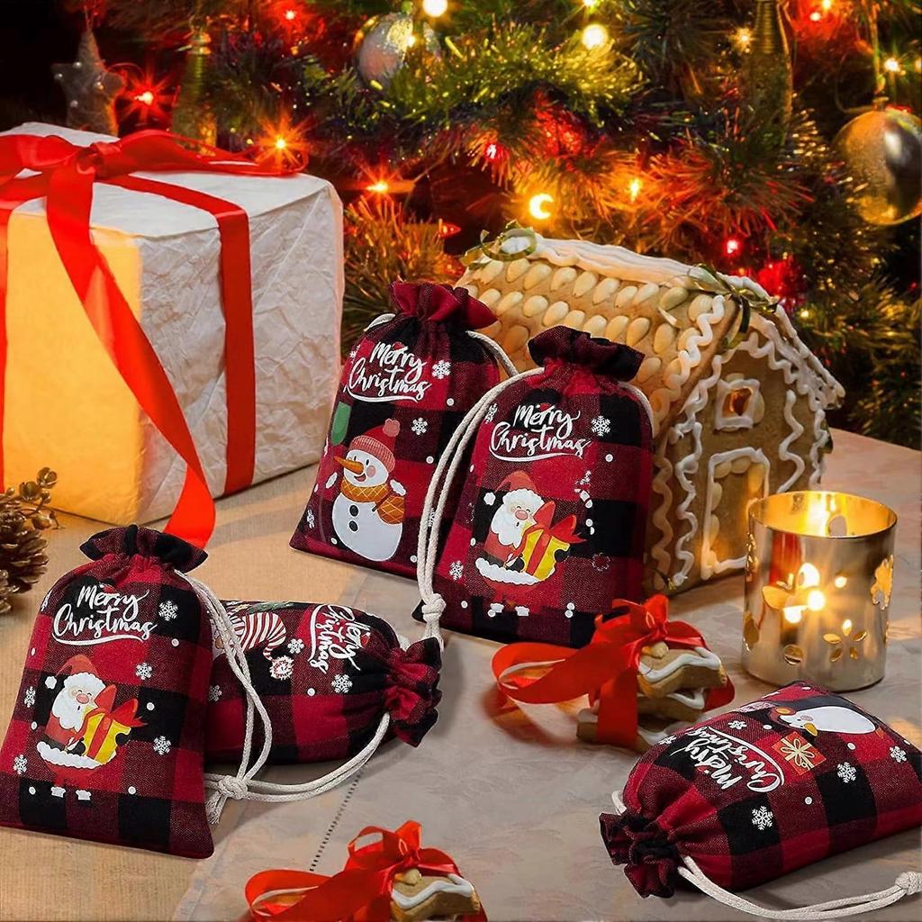 Merry Christmas reusable gift bags, made of cotton and linen, 8 pieces.