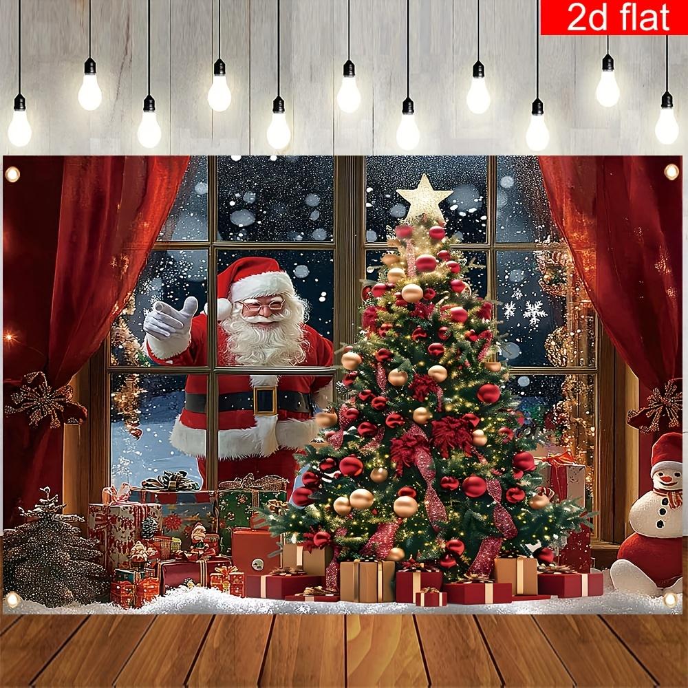 2D flat banner 1 piece Christmas decoration banner Santa Claus pattern with snow scenery outside the window 180X110