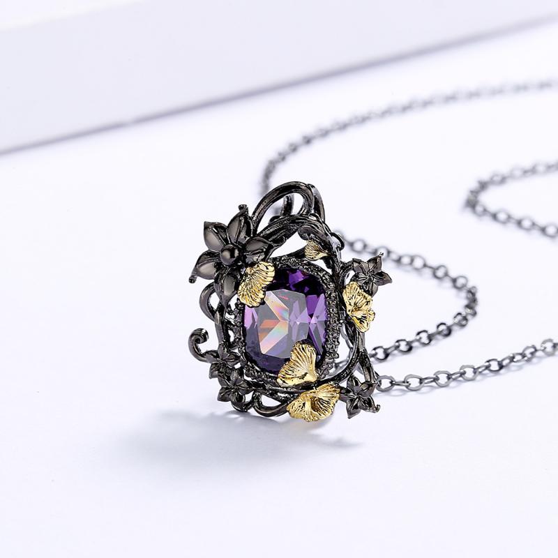 Sace Gems Luksusowy naszyjnik z ametystem w stylu vintage dla kobiet Hollow Design Wykwintny kwiatowy kolczyk w kształcie winorośli Biżuteria na wieczorne przyjęcie