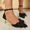 Fashion Elegant High Heels Shoes for Women Pointed Toe Party Shoe Spring Autumn Ankle Buckle Thin Heeled Bow Hollow Pumps Single Shoes