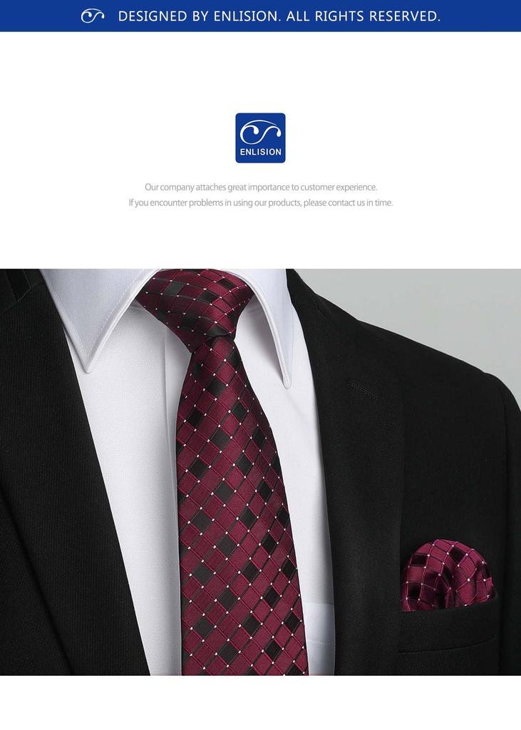 Czerwony krawat kieszonkowy kwadratowy formalny krawat w kratę krawat biznesowy marka [Enlision] męski