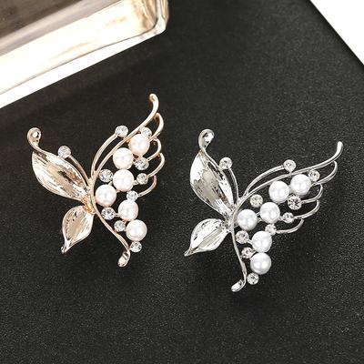 Butterfly Brooch Ladies Inlaid with Zircon Imitation Pearl Corsage Suit Accessories