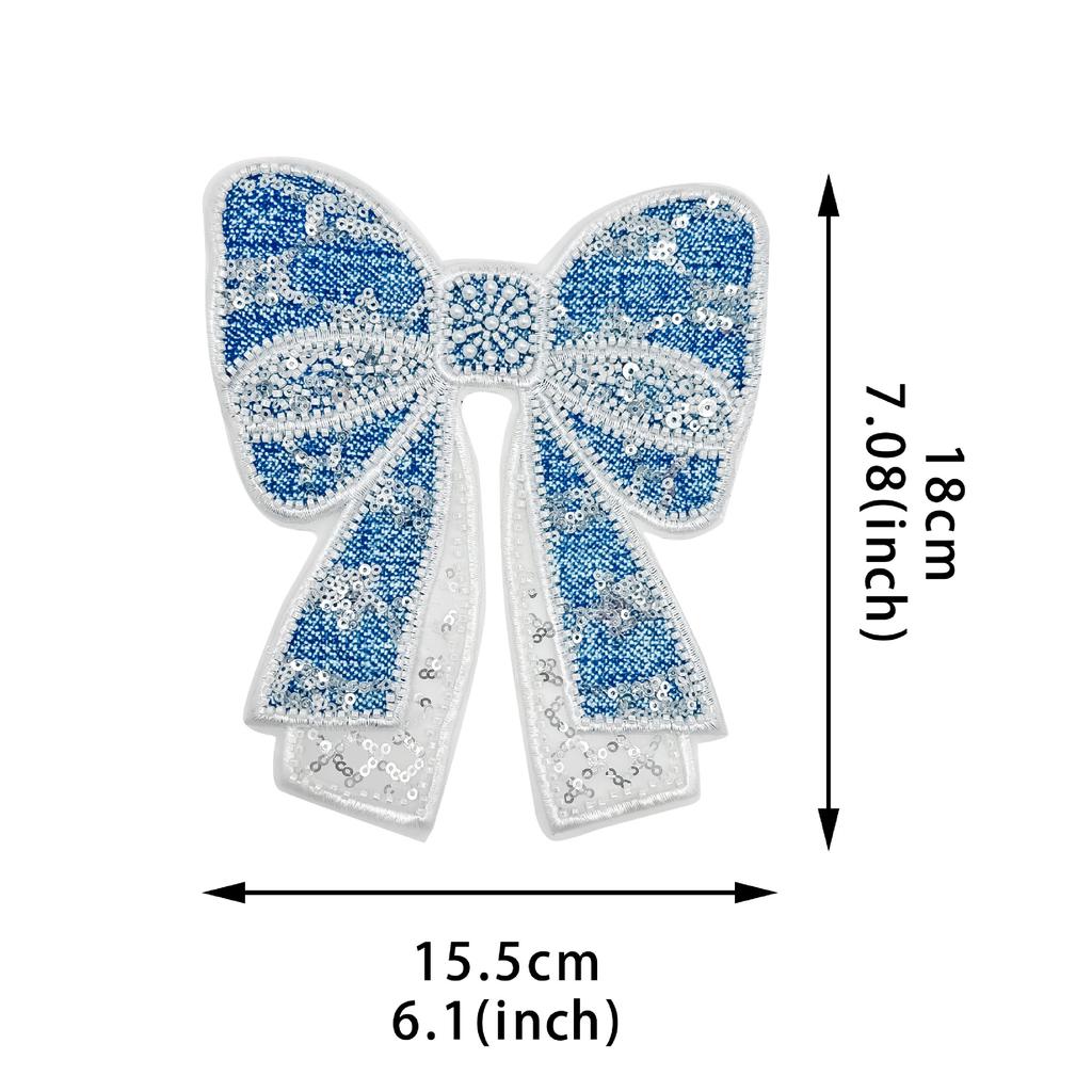 Denim Blue Heavy Industry Handmade Beads Bow Decorative Patch Sticker Bag Hair Accessories Corsage Cloth Sticker Accessories