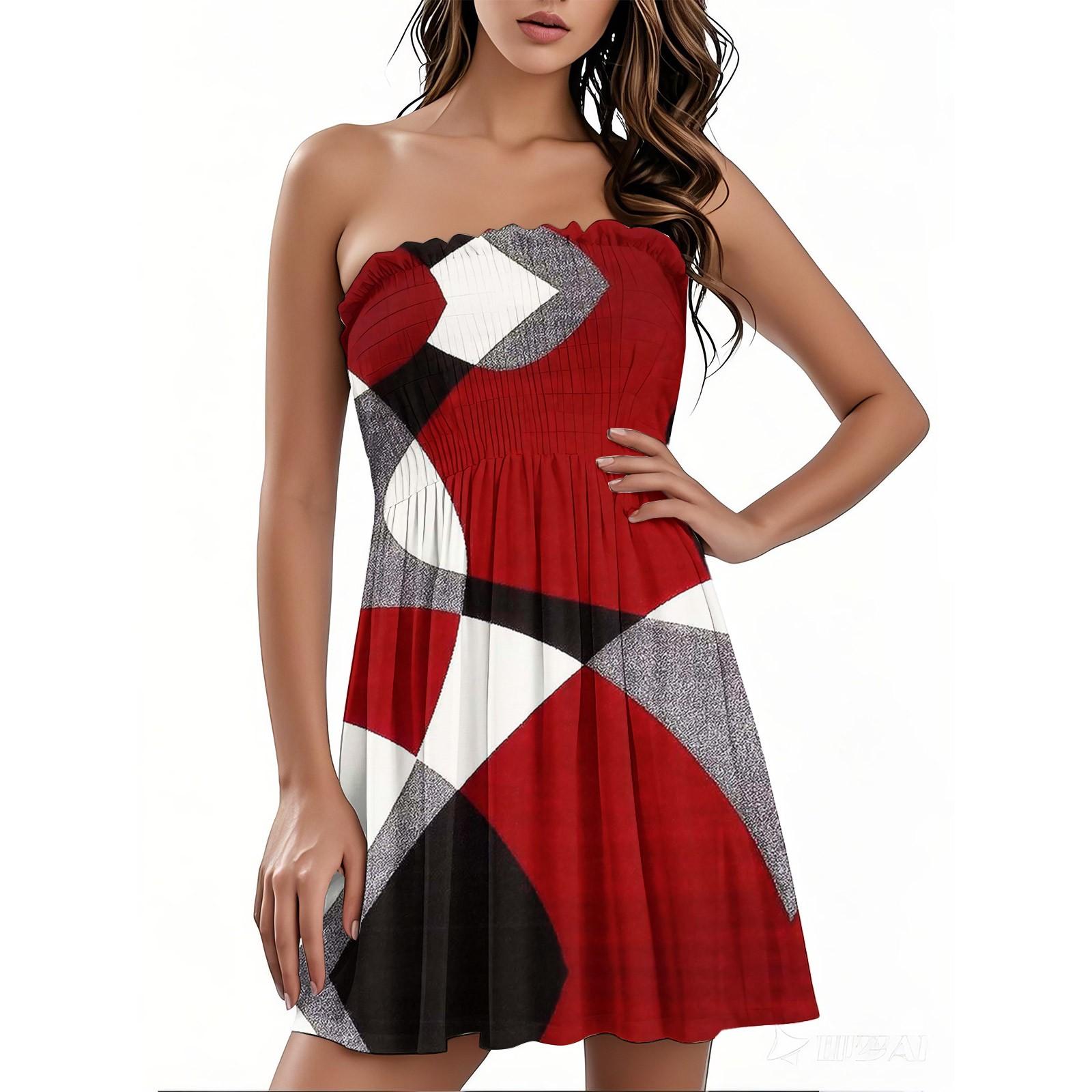 

Модное женское повседневное платье-бандо с цветочным принтом без рукавов XXXL