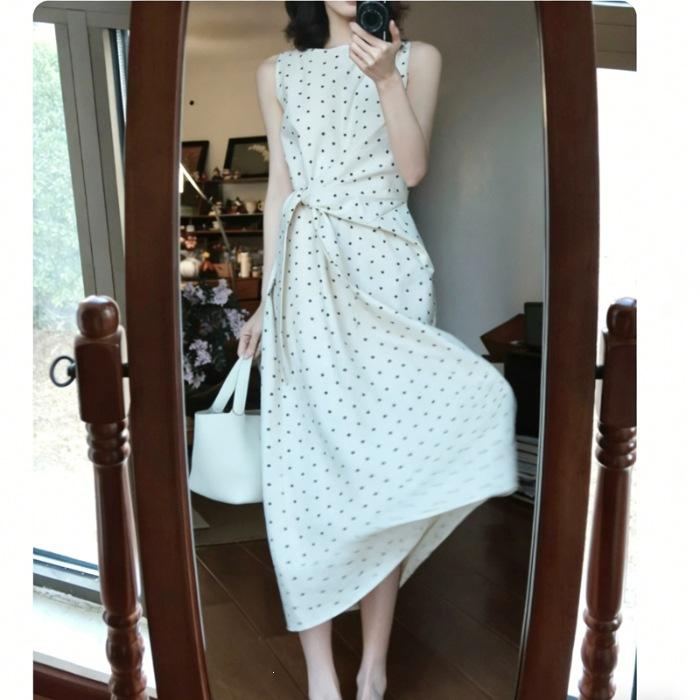 

French sleeveless polka dot vest dress children s summer new waist strap unique design long dress 2XL