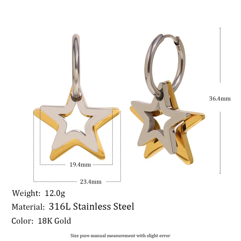MamacitaSlay 316L Stainless Steel Two Tone Star Oval Round Hoop Earrings Party Waterproof Jewelry Women's Unique Cool Earrings