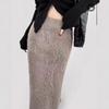 Korean Style Slimming Faux Mink Knit A-Line Midi Skirt for Women - Warm, Winter-Chic
