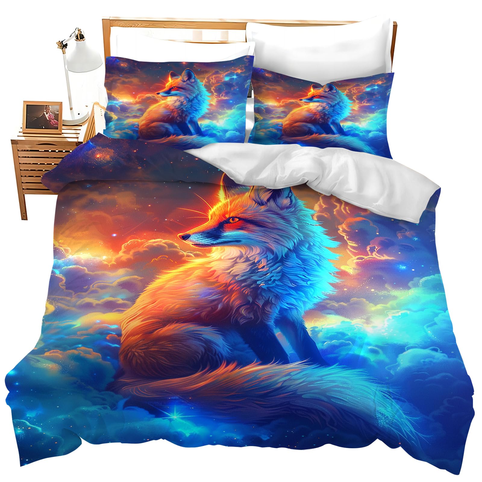 

Kids Cartoon Fox Duvet Cover Microfiber Bedding Set Lovely Animal Theme Comforter Cover Twin King For Adults Girls Bedroom Decor EU Single(135*200cm)3pcs