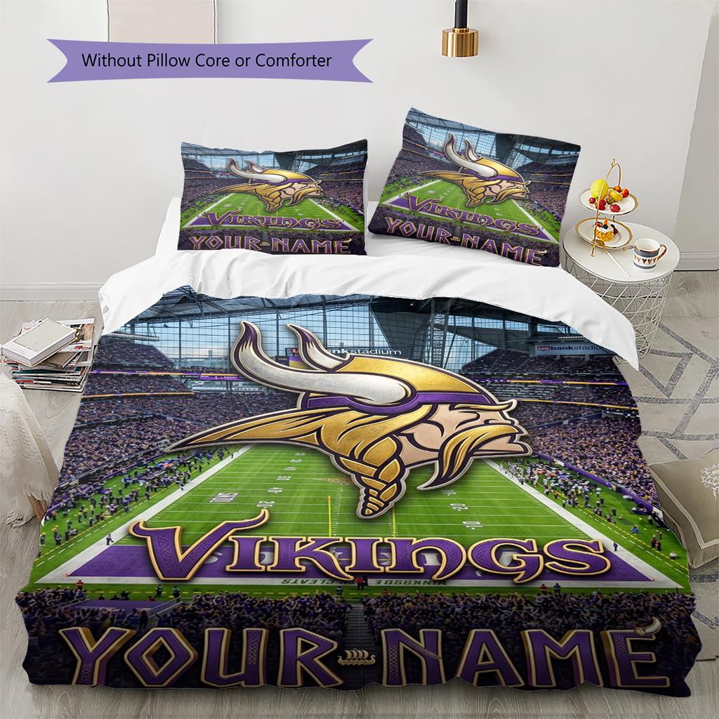 Name Individuell Minnesota Vikings Logos Muster Bettwäsche Set Bettbezug Kissenbezug Heimdeko Geschenk (1 Bettbezug + 2 Kissenbezüge, ohne Füllung)