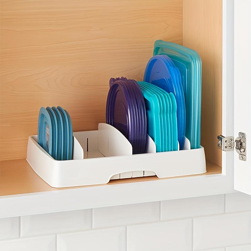 Food Container Lid Storage Organizer - Plastic Dividers for Kitchen/Pantry. Ideal for In-Cabinet, Drawer Lid Organization.