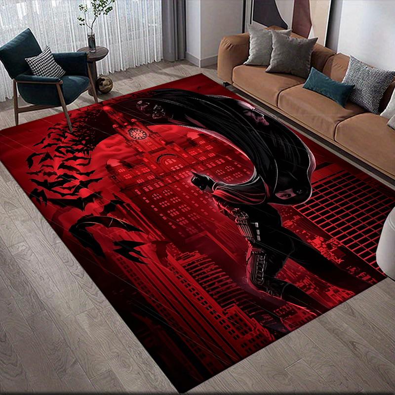 Black & Red Batman Anti-Slip Floor Mat, Rectangular Carpet for Living Room & Entertainment Space