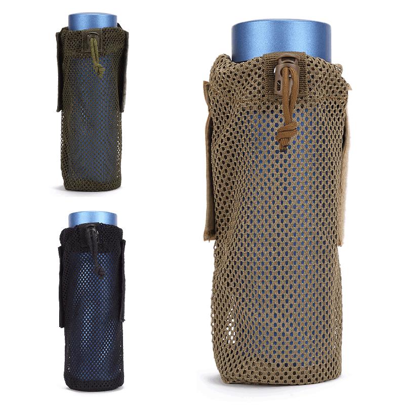 Outdoor Cycling Water Bottle Pouch Molle Holder Storage Bag Foldable Mesh Water Bottle Sleeve Bag for Backpack