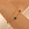 Gold Plated Double Layer Bracelet with Square Green Zircon, Vintage Emerald Charm Chain for Women, Dainty Elegant Daily Jewelry
