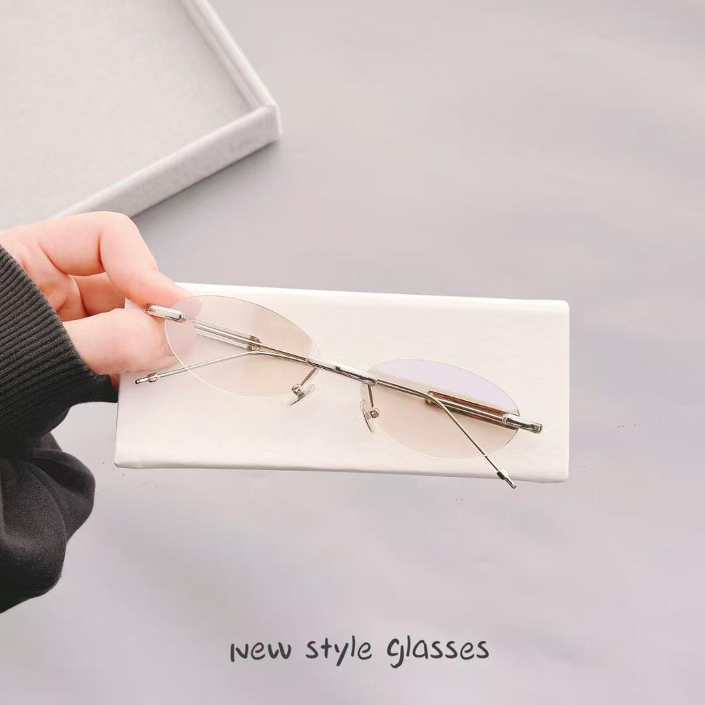 Oval Shape Rimless Sunglasses For Women Korean Stylish Anti-Glare Women Sun Glasses High Quality Men Sunglasses