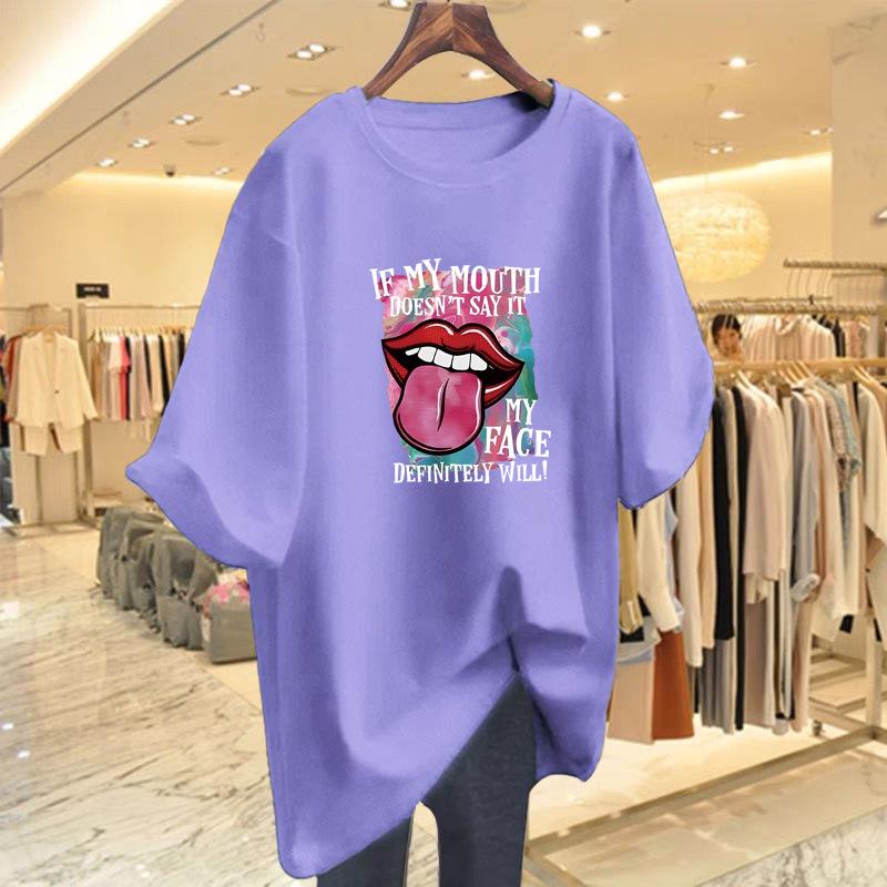 Women's White Printed Cotton Short-Sleeve Summer T-Shirt