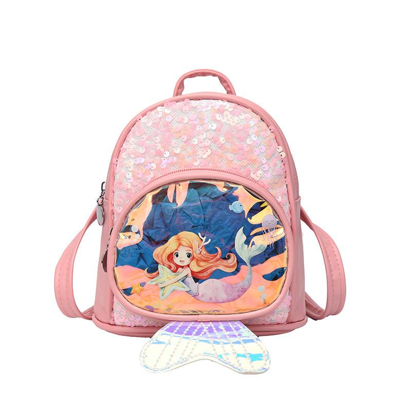 Glitter Mermaid With Small Tail Childrens Backpack Adjustable Shoulder Straps
