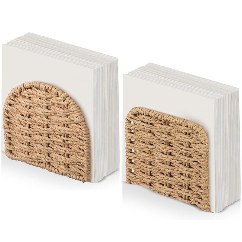 Woven Rattan Wicker Upright Napkin Holders for Table Standing Paper Dispenser for Guest Restaurant Kitchen Decoration Indoor