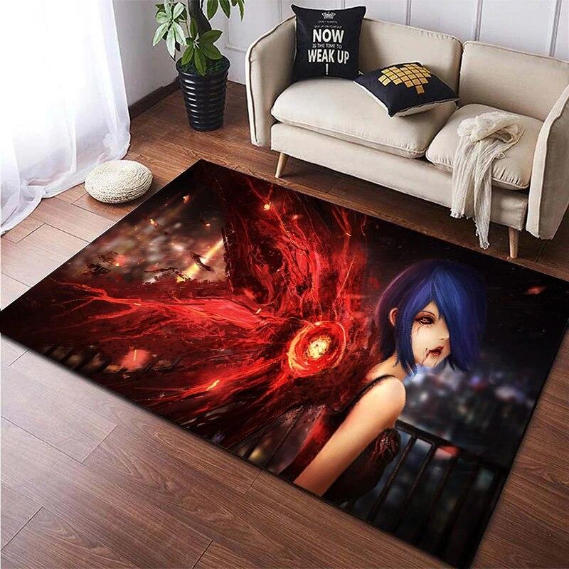 Hot Anime Tokyo Ghoul 3D-gedruckter Teppich für Wohnzimmer, rutschfester Teppich, Schlafzimmer, Nachttisch, moderne Heimdekoration, Boden, Yoga-Matte