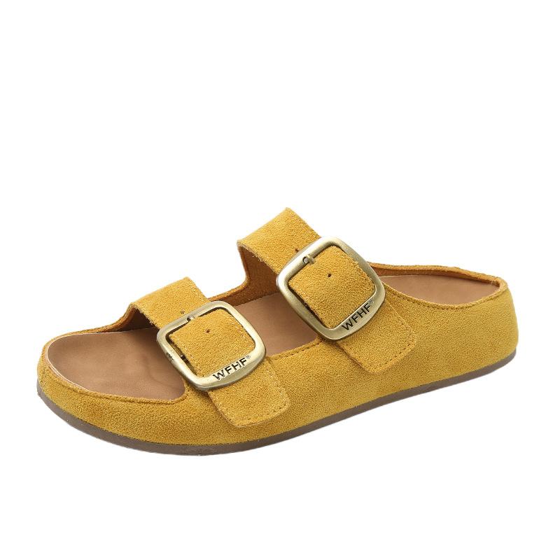 Platform slippers women's shoes 2025 new versatile casual one-word square head wear casual cool slippers women