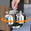 3 pcs Stainless Steel Seasoning Condiment Jars, Revolving Sugar Bowl Coffee Pot Rotating Spice Jar Set with Rack Spice Container with Lid and Spoon