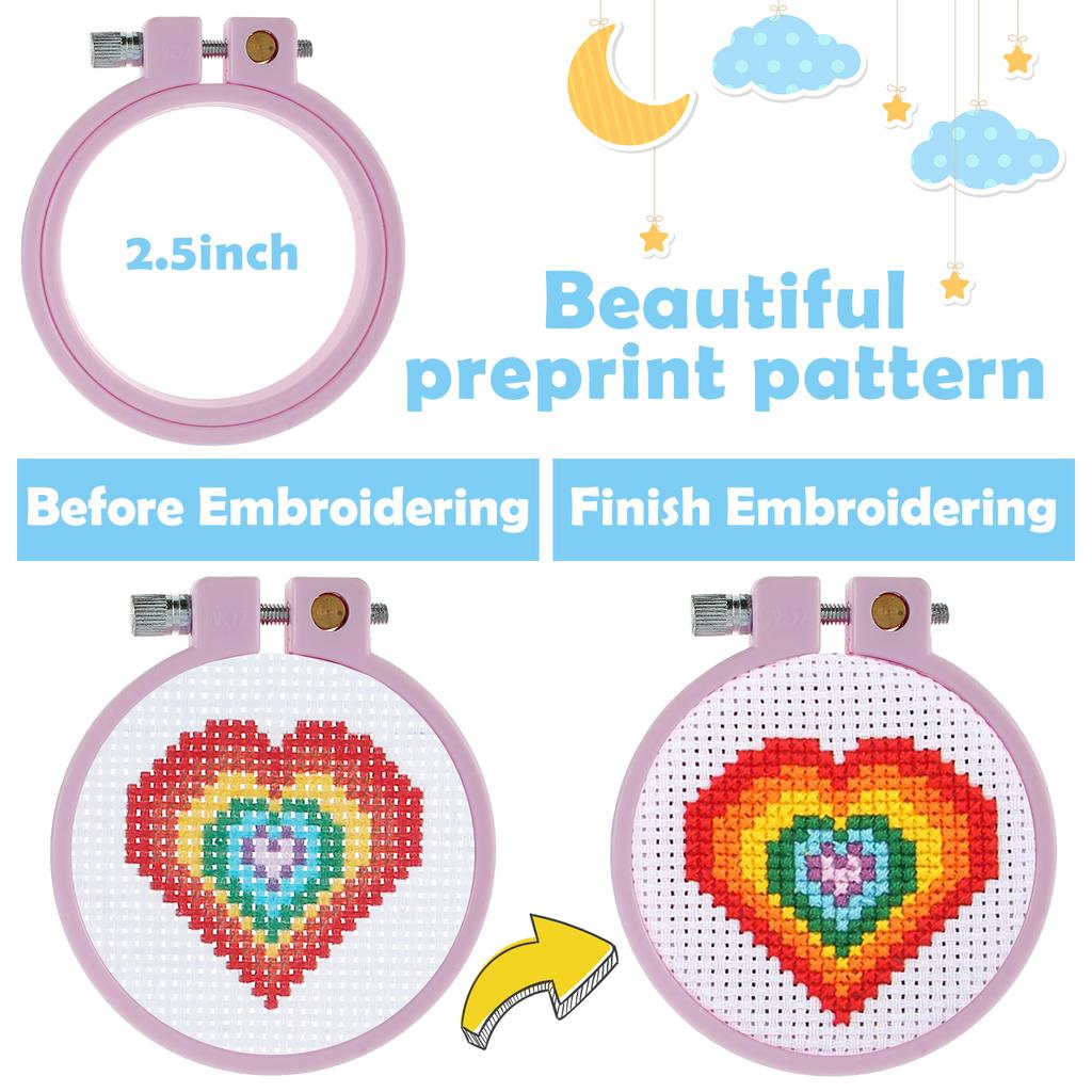 6 Stück Stickerei Anfänger-Sets DIY Kreuzstich-Set Stickerei Starter-Set Tragbarer Nadelentferner Einfädelwerkzeug Mit Stickrahmen Kinder