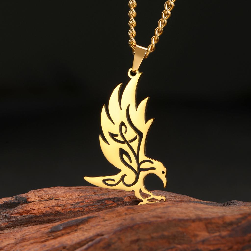 LIKGREAT Celtic Raven Crow Eagle Necklace for Women Girls Stainless Steel Punk Animal Bird Hawk Pendant Birthday Jewelry