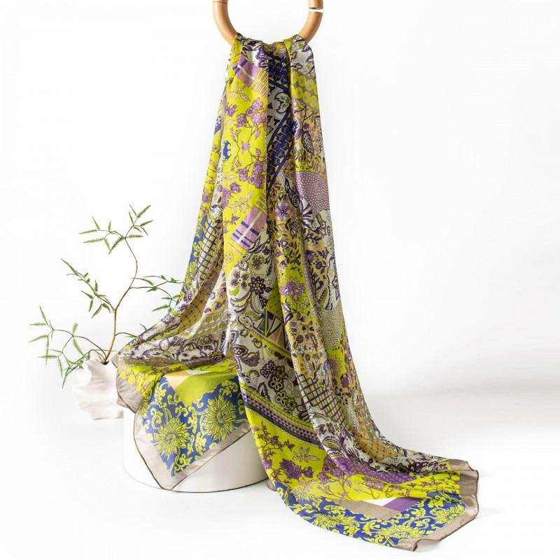 Silk Scarf Women Long Lightweight Floral Print Elegant Wrap Shawl UV Protection