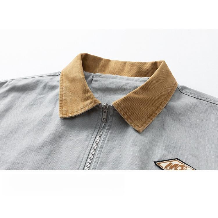Minimalist Vintage Jacket Men's Spring and Fall Lapel Cotton Embroidery Workwear Washed and Done Old Jacket Loose Top Breathable Work Casual Jacket