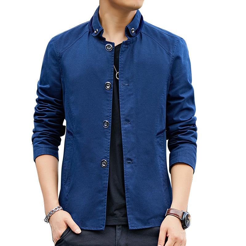 New Jacket Casual Loose Jacket Men Spring and Autumn Standing Collar Men's Trench Coat Washed Cotton Handsome Simple Coat