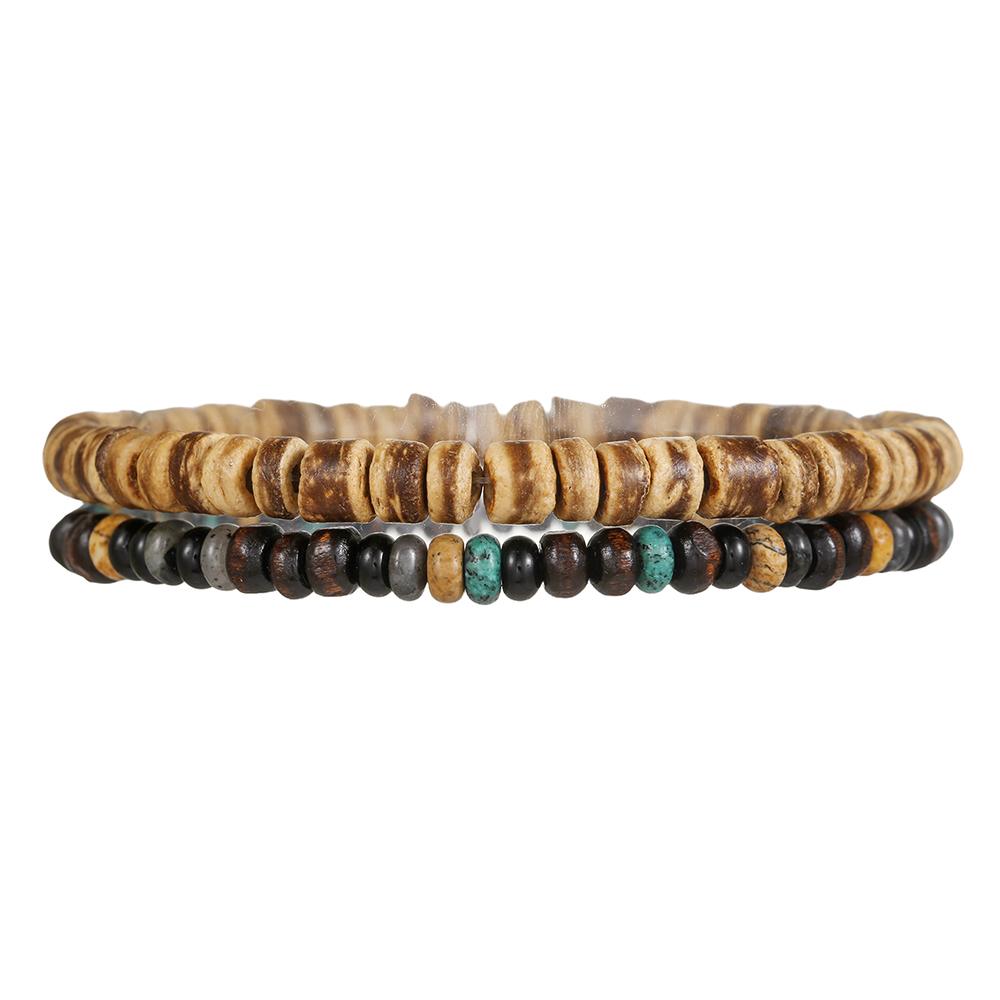 Best-selling Multi-layer Buddha Wood Bead Bracelets Sets Men's Retro Style Multi-layer Elastic Thread Adjustable Wooden Bracelet