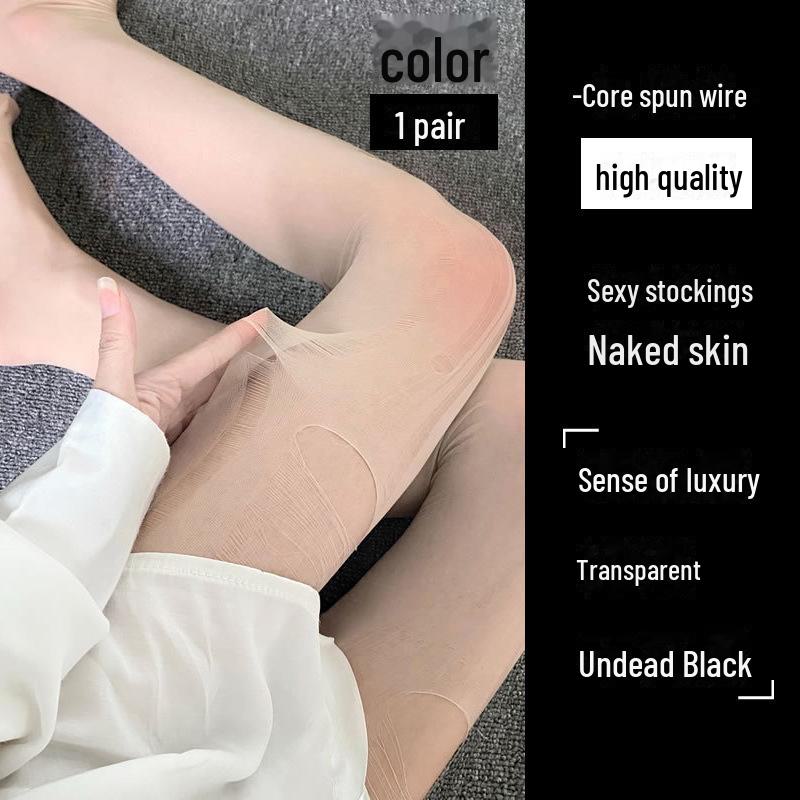 Women's Open Crotch Black Stockings - Ultra-Thin, 0D, Anti-Snag, Hand-Tearable, Sexy, and Customizable.