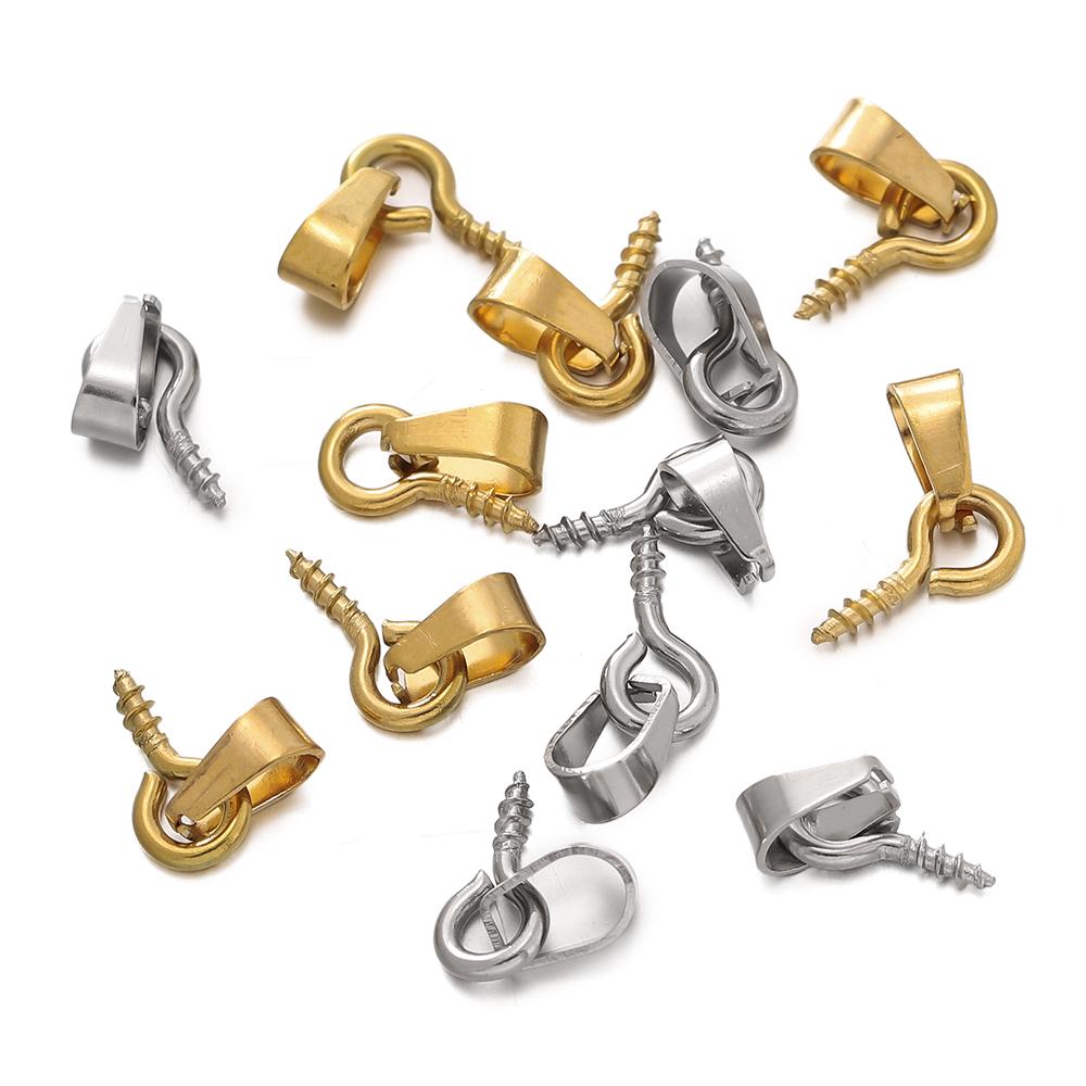 20pcs Stainless Steel Screw Eye Pins Bail Top Drilled Beads End Pendant Charms Connectors Dangle Charm for DIY Jewelry Making