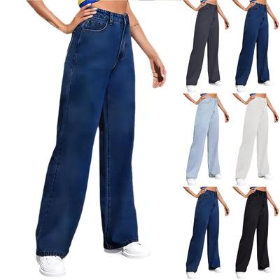 Women's Fashion Straight Casual Versatile Vintage Draped High Waisted Straight Thin Jeans