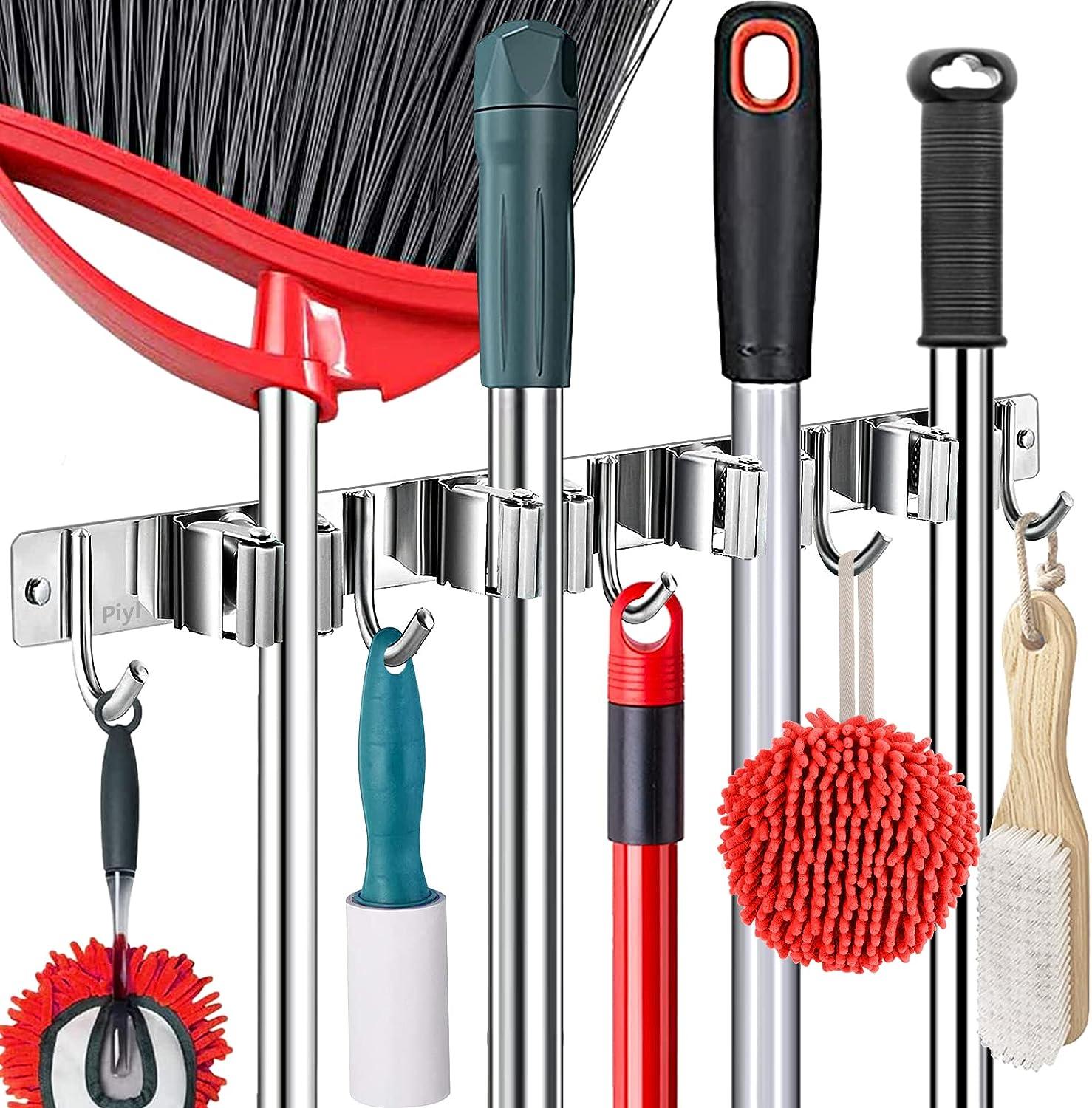 

Зажим для хранения швабры из нержавеющей стали без перфоратора, липкий крючок, полка для кухонной метлы, ящик для хранения инструментов для ванной комнаты