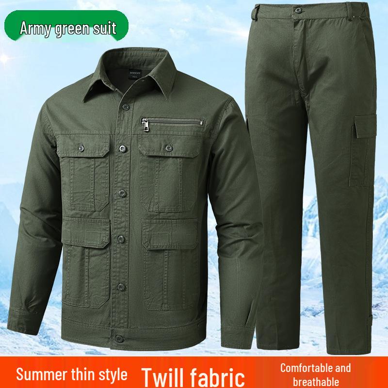 Conjunto de Roupa de Trabalho de Verão para Homem em Sarja de Algodão - Leve, Corte Solto com Design Multibolsos para Soldadores