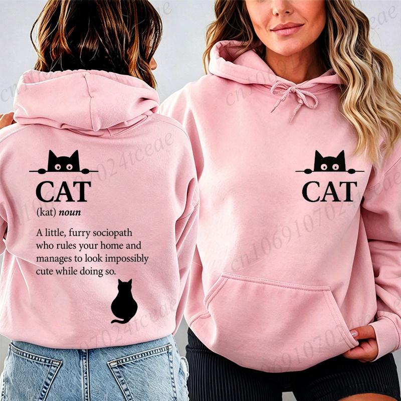 Women Funny Cat Definition Graphic Women's Hoodies Sportwears Cute Black Cat Print Graphic Hooded Sweatshirts Gift Streetwear