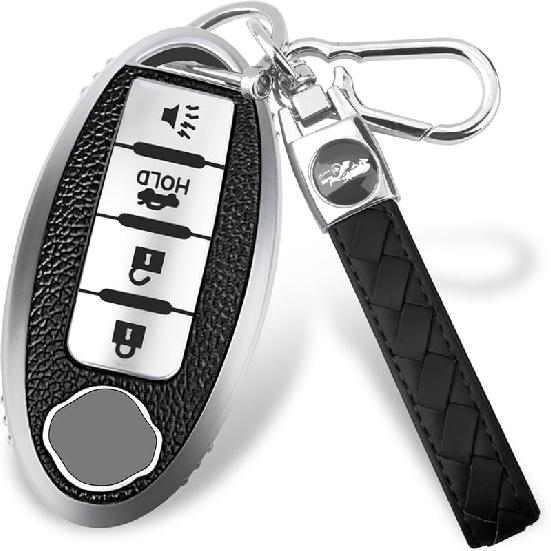 for Nissan 4/5 Button Key Fob Cover, Premium Soft TPU Full Protection Key Case for Altima Rogue Sentra Maxima (5-Button-red)