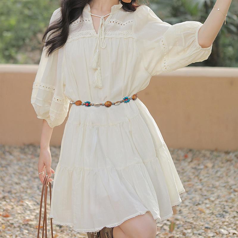 Korean Style Decorative Women's Casual Waist Chain Fashionable Versatile Wax Rope Braided Belt Bohemian Women's Flower Waist Decoration