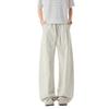 Mens Casual Pants Solid Color Splicing Straight Leg Trousers Retro Pleated High Street Drawstring Loose Fit