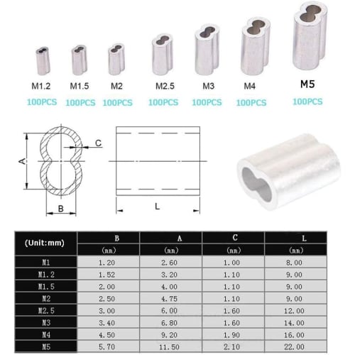 Ailenlan Wire Rope Sleeves, Wire Crimping Hardware, Aluminum Sleeves, 5mm, Eight-Shaped, Aluminum Clamp Tube, Aluminum Alloy, for Wire Rope, Crimping